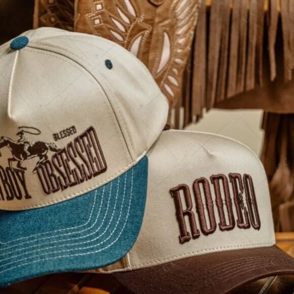 RODEO Trucker Hat Puff Embroidered Snapback Cap, Western Style Mesh Back Adjust - Picture 2 of 4